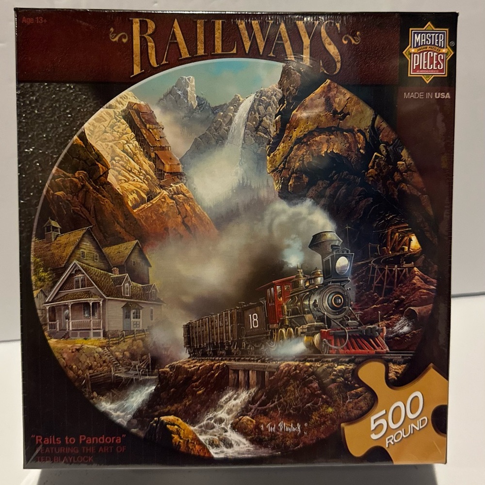 Master Pieces Railways "Rails To Pandora"  Round 500 Piece Puzzle Sealed